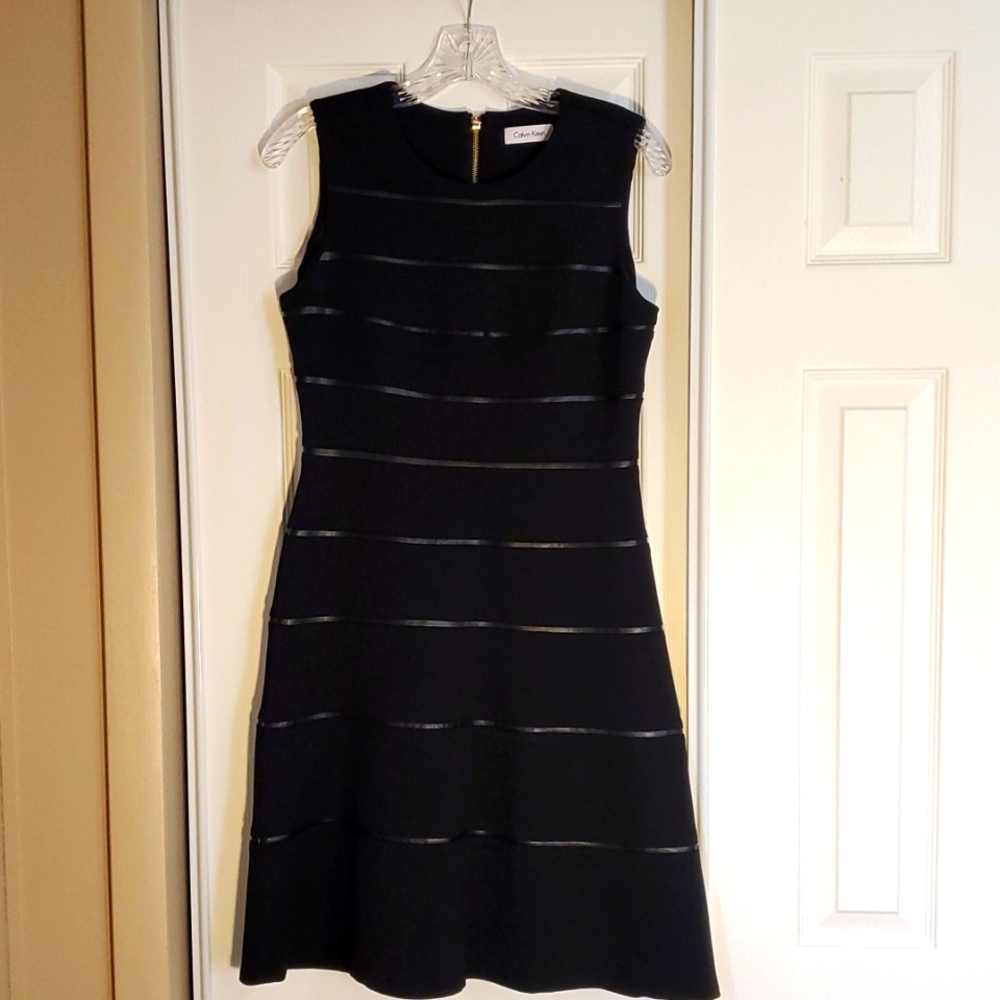 Calvin Klein Black Dress w Leather Striping